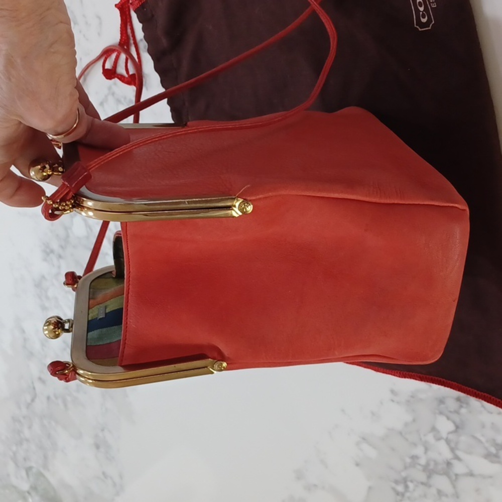 70's Bonnie Cashin Coach Kisslock Double Entry Swinger Bag Rare Zinnia(CORAL) - Picture 8 of 17